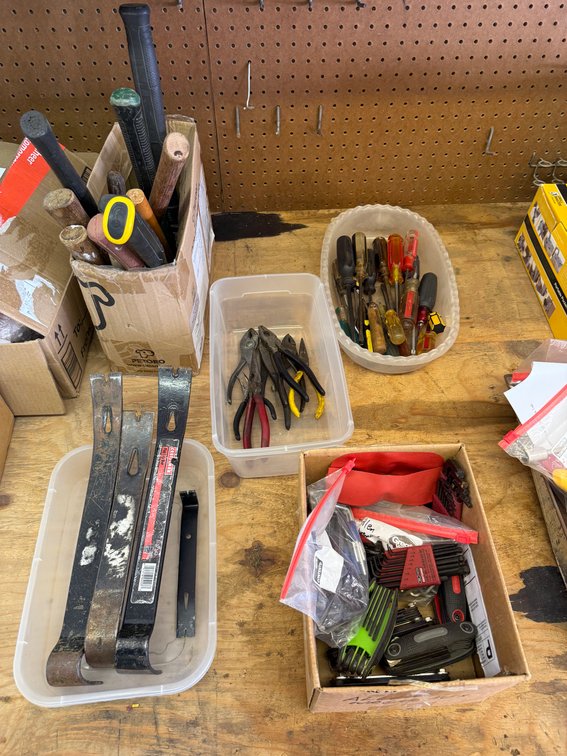 Tools, Pry Bars, Hammers, Screw Drivers, Pliers, Allen Wrenches, Hex Sets and More, See Images