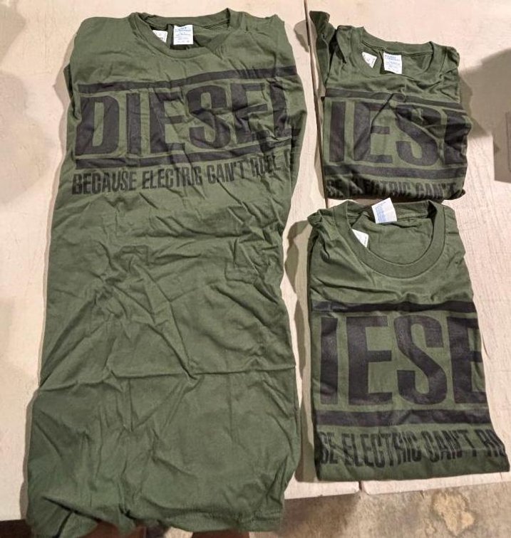 Lot of 3, Diesel Army Green Because Electric Can't Roll Coal T-Shirts, Size XL, Ring Spun Soft, High Bid x's 3