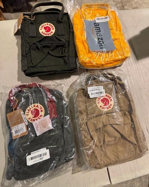 Lot of 4, Kanken Mini 12in Backpacks, Fjall Raven, 3 Colors, 15in, All for One Bid