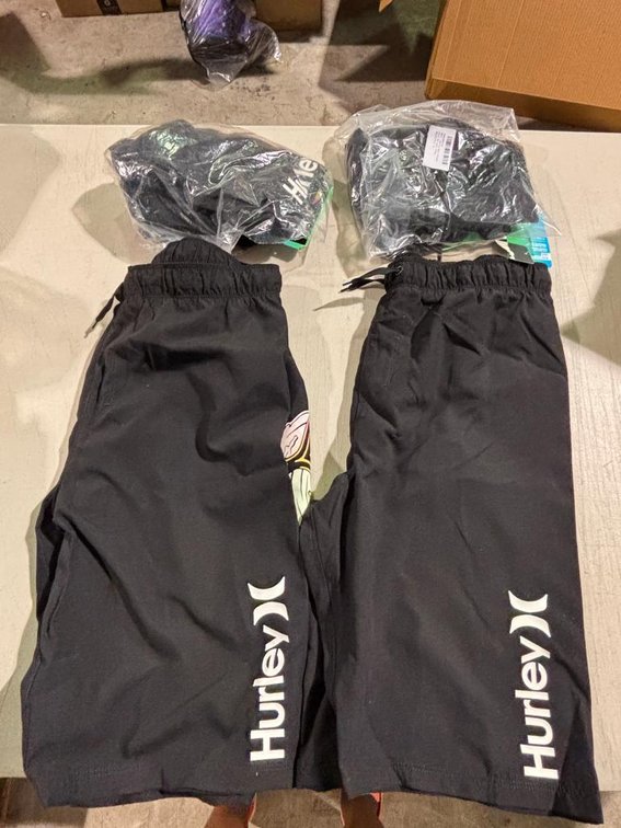 x's 4 Identical Pair, Boys Hurley Printed Pull On Swim Trunks, Black & Koi Size XL, Qty 4, All One Bid