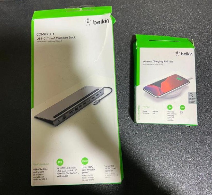 Lot of 2 Belkin Accessories - USB-C 11 in 1 Multiport Dock & Wireless Charging Pad 15w