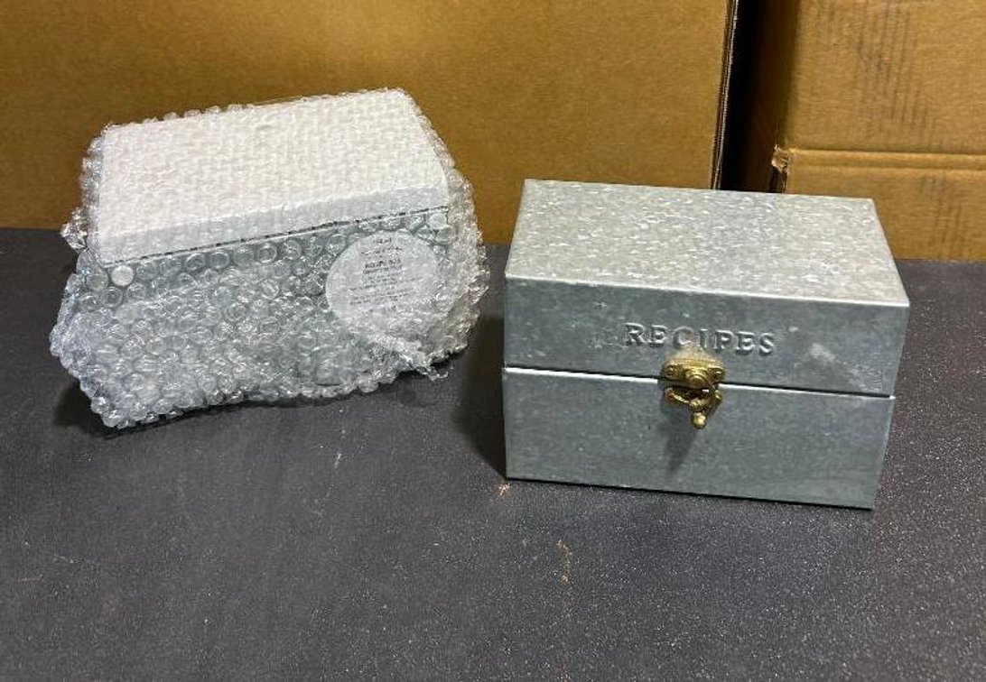 (2) Vintage Style Galvanized Tin Recipe Boxes