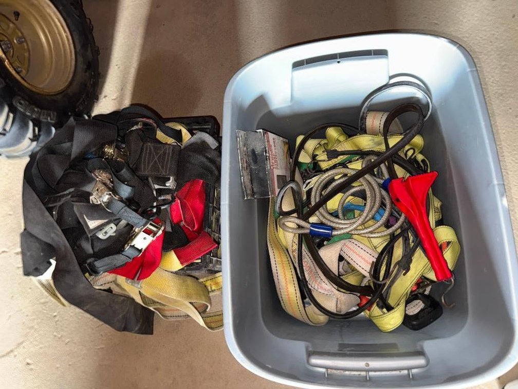 Tote and Bag of Straps and Slings, Tow Straps, Cables, Ratchet Straps