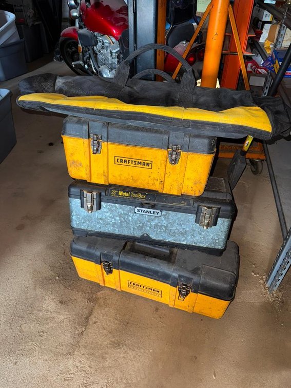 Three Tool Boxes and Tool Bag