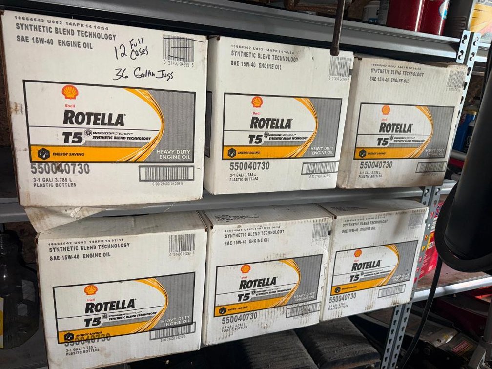 12 Full Cases, 36 Gallons, Shell Rotella T5 Synthetic Blend Technology SAE 15W-40 Engine Oil
