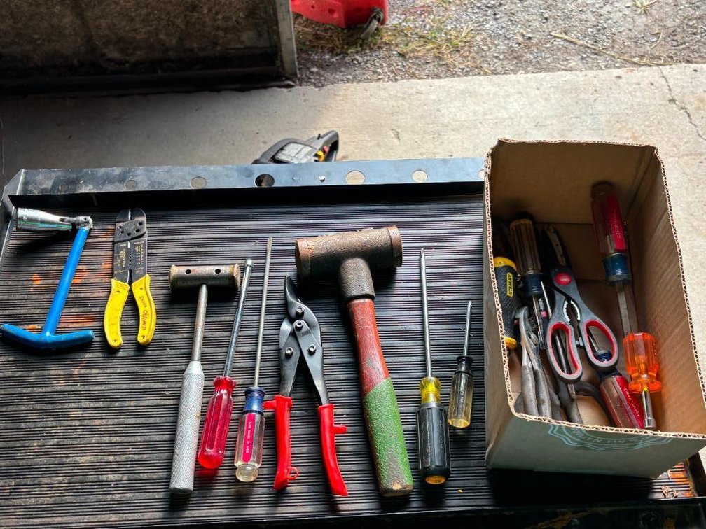 Group of Hand Tools, Snips, Electrical Pliers, Mallet, Screwdrivers, Etc