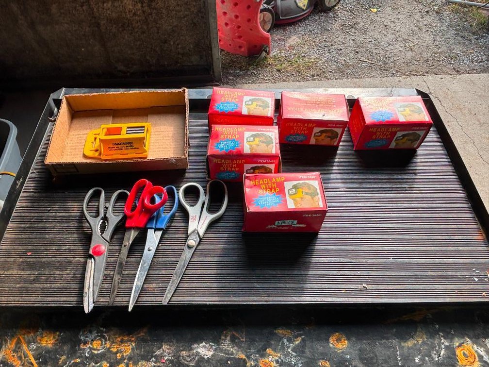 Five Headlamps w/ Straps, Scissors, Razor Blades