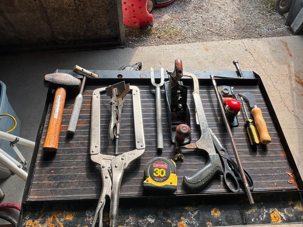 Group of Hand Tools, Carpet Knife, Hack Saw, Vise-Grips, Mallet, Hand Plane, Tape Measure, Misc.