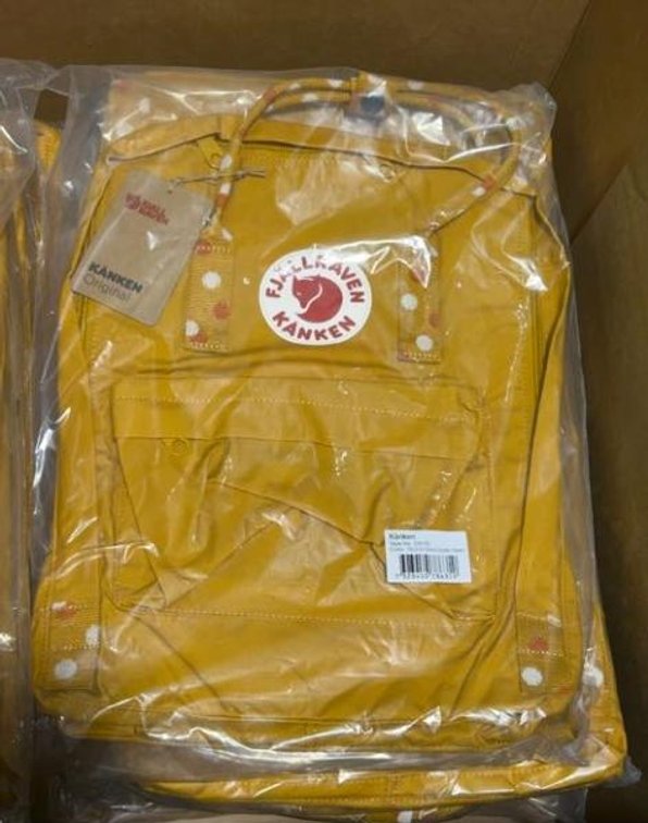  Case of Qty 20, Fjallraven Kanken Backpacks, Style: 23510, Color: 160-916/Ochre-Confetti Pattern, 15in