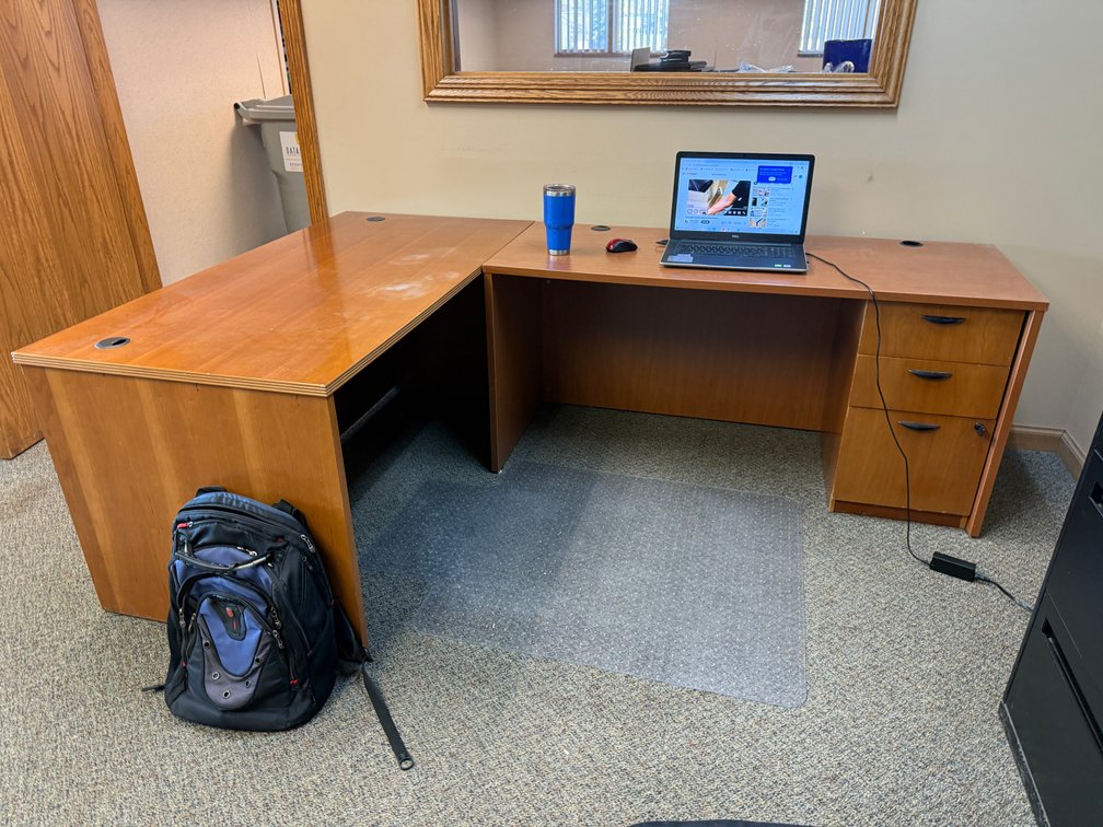 Two Desks, Identical, Under-Desk File Cabinet, Paired Together to Make L-Shape Work Station