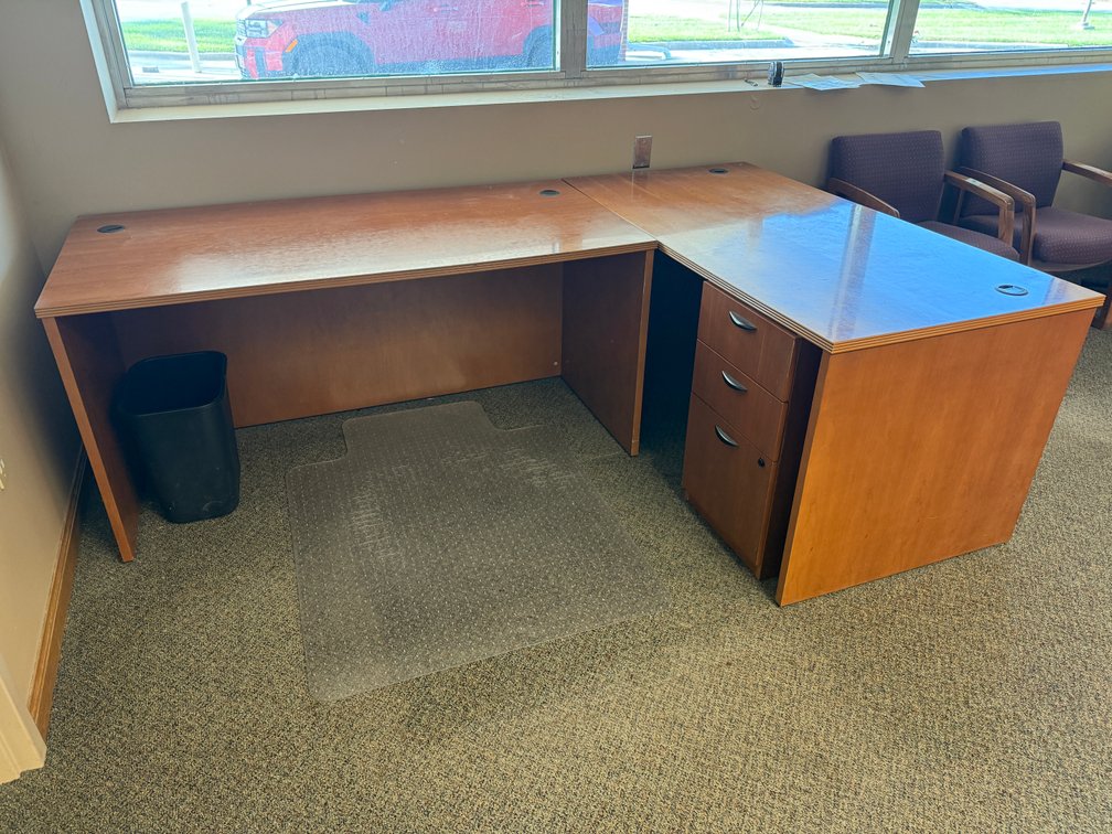 Two Desks, Identical, Under-Desk File Cabinet, Paired Together to Make L-Shape Work Station
