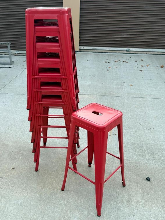Lot of 8, Metal Bar Stools, Red - Sold by the Stool x's 8