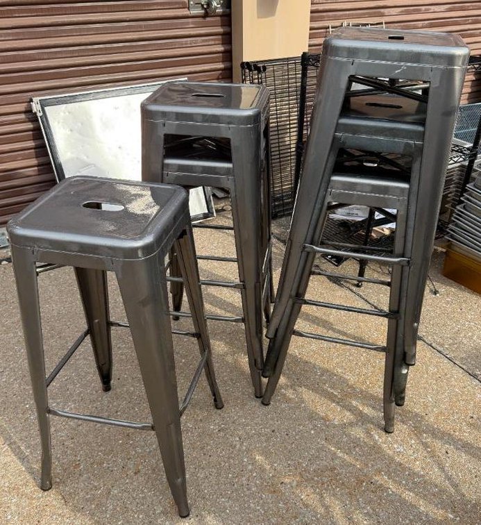 Lot of 6, Metal Bar Stools, Gun Metal Grey - Sold by the Stool x's 6