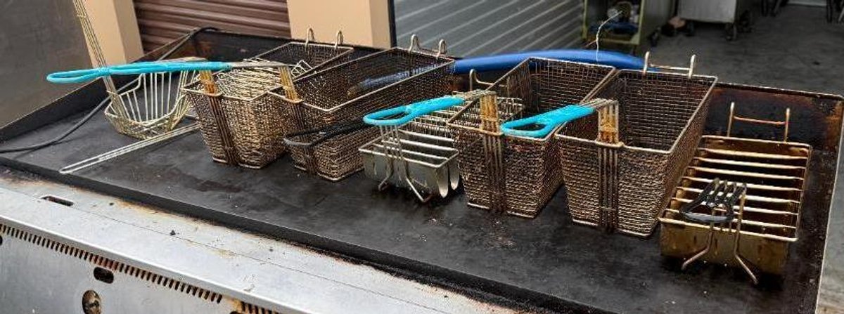 Lot of 7, Various Fryer Baskets and Skimmer