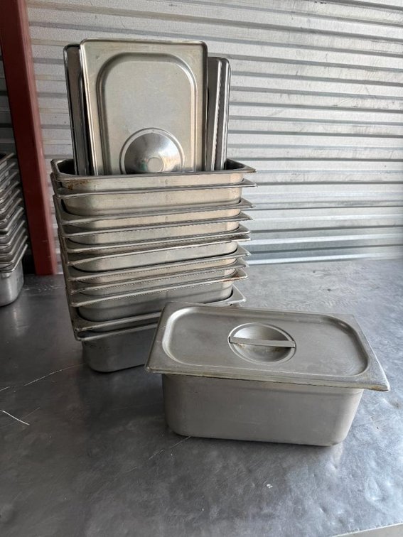 Lot of 12, 1/3-Size Stainless Steel Steam Pans w/ Lids