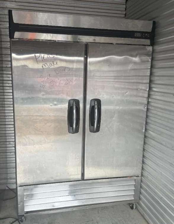 Norlake / Master-Bilt Model: F49-S, 2-Door Two Section Reach-In Stainless-Steel Commercial Freezer, Mobile Base