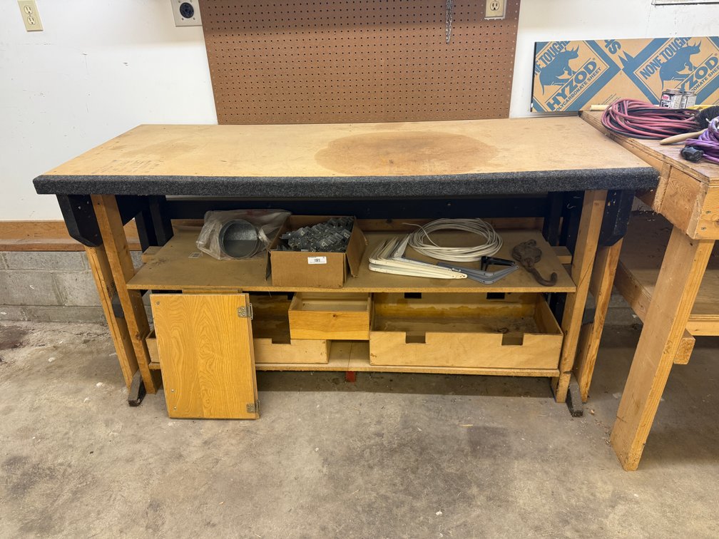 Shop-Made Work Bench w/ Wood Storage Boxes, Approx. 72in x 36in x 36in H