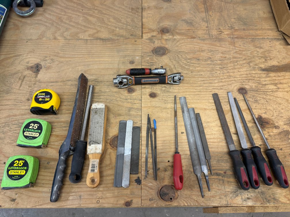 Group of Tools, 3 Tape Measures, Files and Rasps, B&D Dogbone Socket, Ratchet