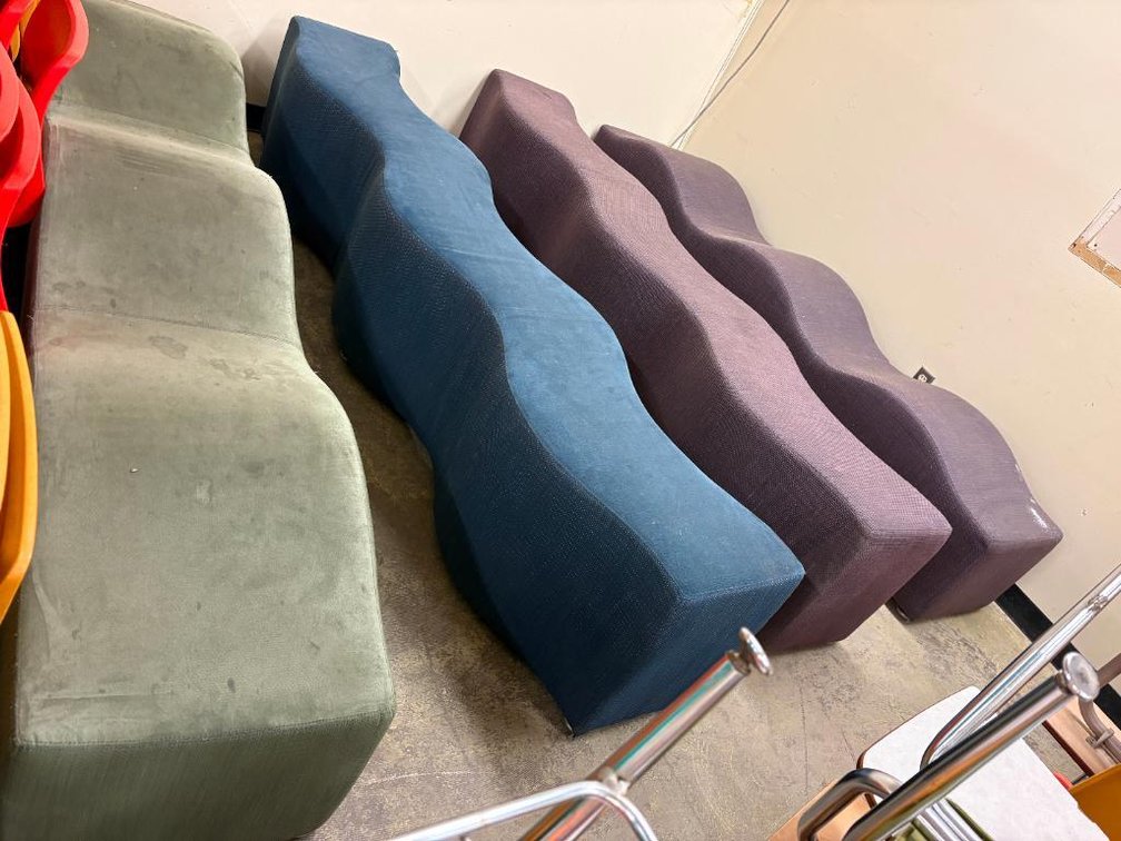Lot of 4, Contemporary Wave Style Cushioned Benches, ea. 8ft Long, High Bid x's 4