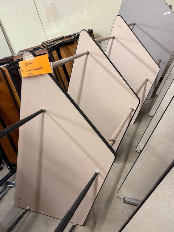 Lot of 3, Laminate Top, Adjustable Height Trapezoid Work Tables, 60in x 28in
