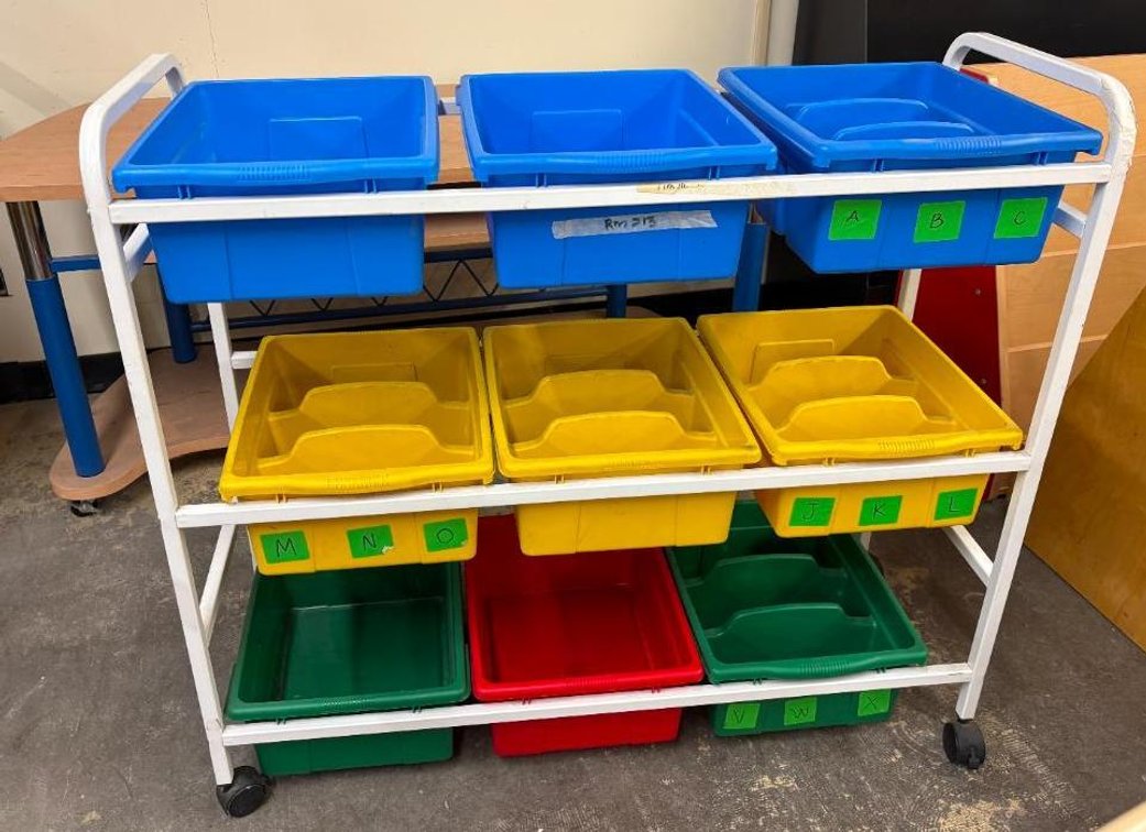 Primary Color 3-Tier, Mobile Storage Cart Cabinet w/ Removable Totes