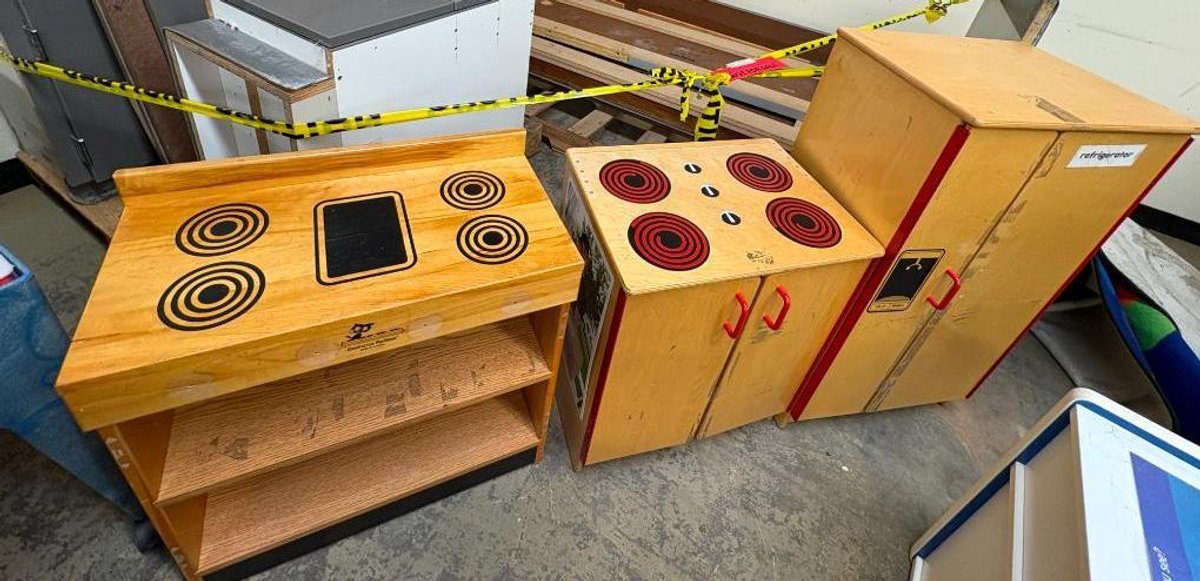 Commercial Daycare / School Kitchen Appliance Play Sets / Storage Cabinets, Refrig., Stoves