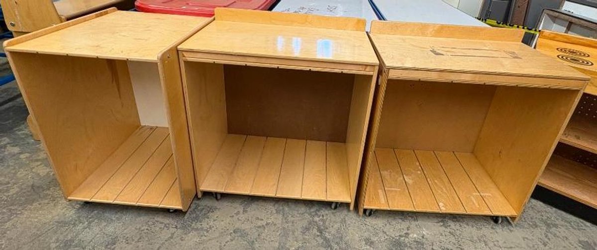 Lot of 3, Mobile Wood Storage Cabinets