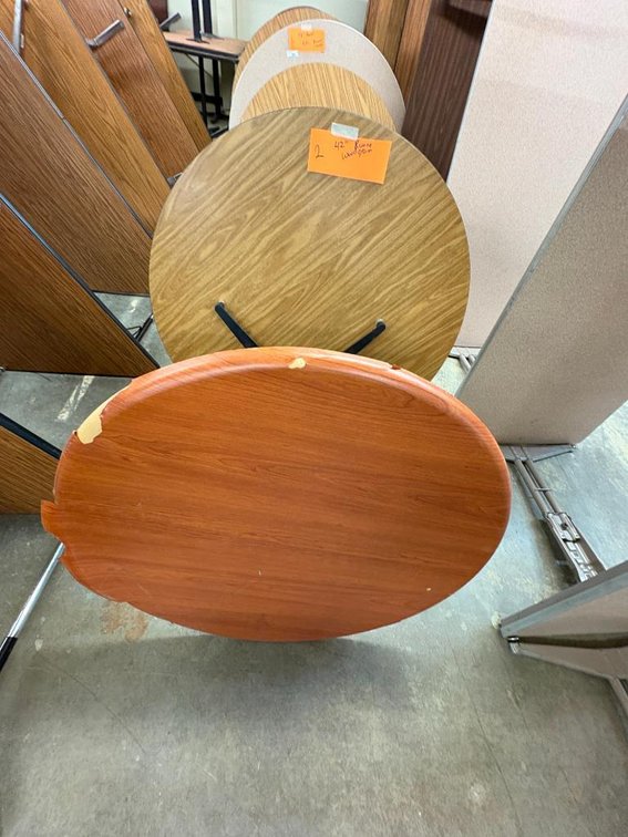 Lot of 2, Various Laminate Top Styled 42in Round Adjustable Height Tables