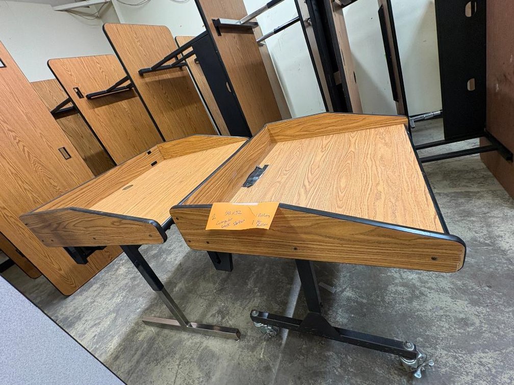 Lot of 2, Laminate Top, Adjustable Height, Computer Work Stations, 1 Mobile, 38in x 32in