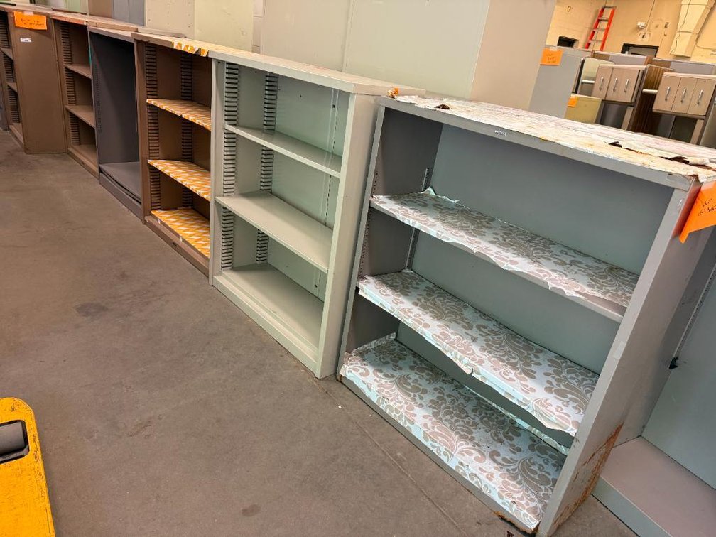 Lot of 9, Metal 42in Book Shelves, So Much Per Unit x's 9