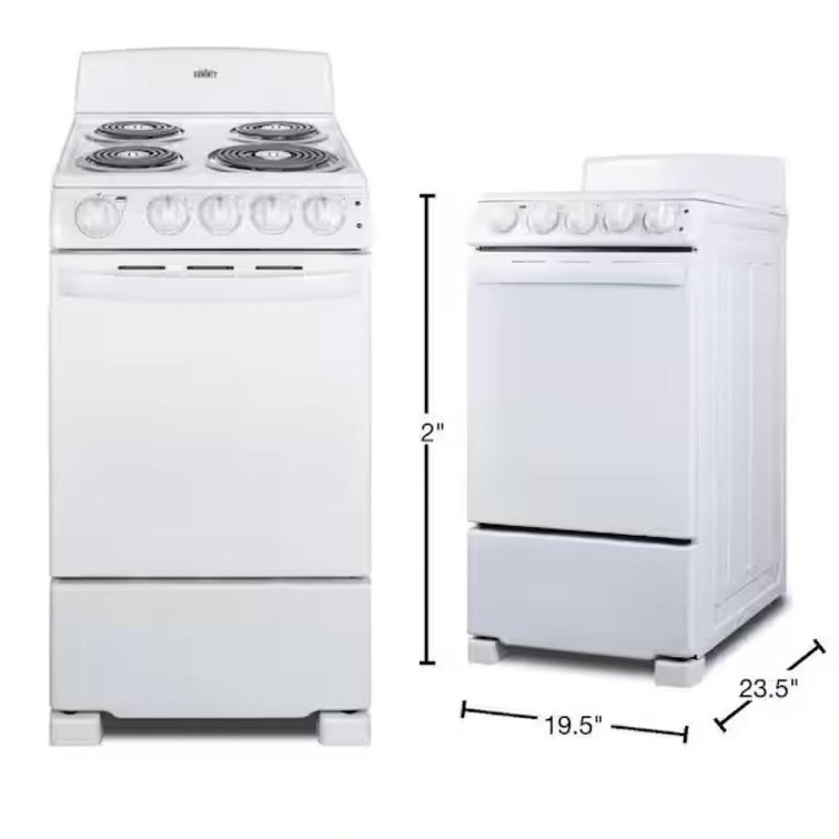 New in Crate: Summit RE203W, 20in w. Electric Stove w/ 4 Burners, White, 220v, 1ph