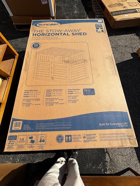 New, Suncast The Stow-Away Horizontal Shed, Assembled: 4ft 4in H x 5ft 10-1/2in W, 3ft 8-1/4in D