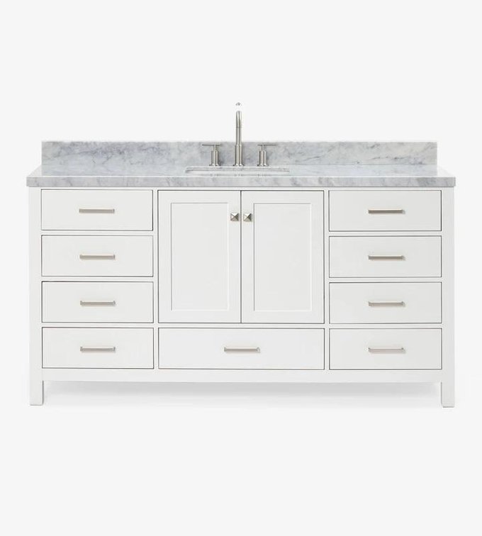 New, Cambridge 66in Single Sink Cabinet, Bathroom Vanity, 67in Marble Stone Sink Top