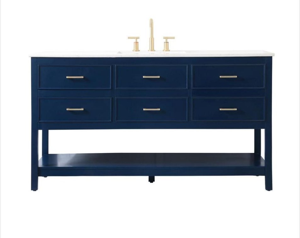 New, Elegant 60 In. Single Bathroom Vanity in Blue VF19060BL, Vanity Cabinet, 60in x 22in x 34in 