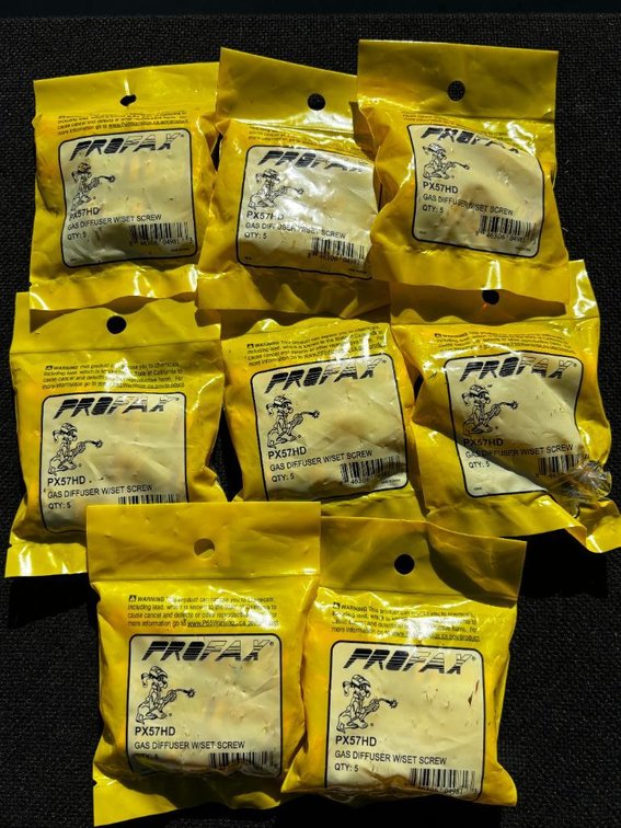 New, Lot of 8, PROFAX PX57HD Gas Diffuser w/ Set Screw, Qty/5 Per Bag, 40 Total