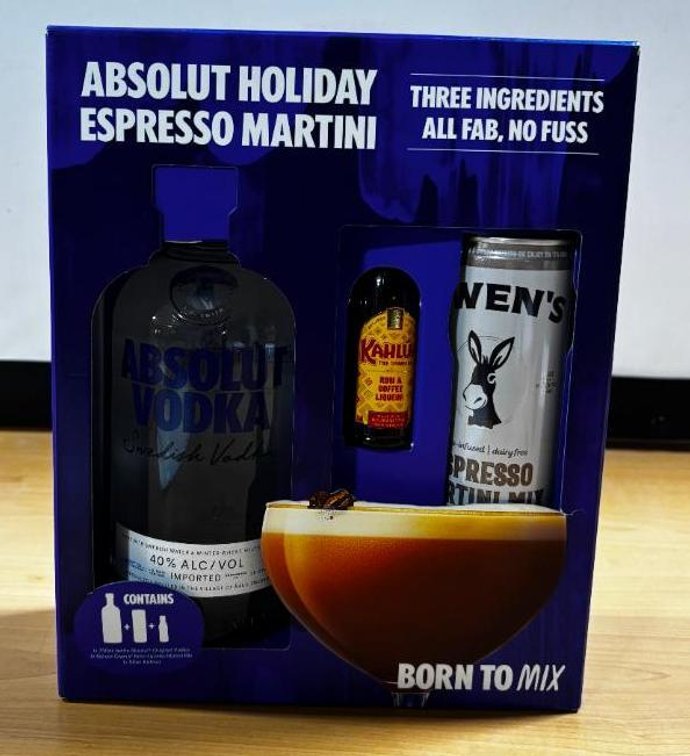Absolut Holiday Espresso Martini Gift Pack, 750ml Absolut Vodka, Espresso Martini Mix, Kahlua 375ml
