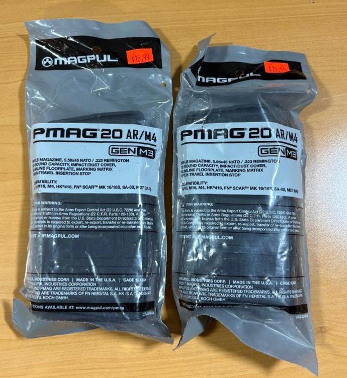 Two, New, Magpul PMAG20 AR/M4 Rifle Magazines, 5.56x45 NATO / .223 Remington, 20 Rnd Cap.