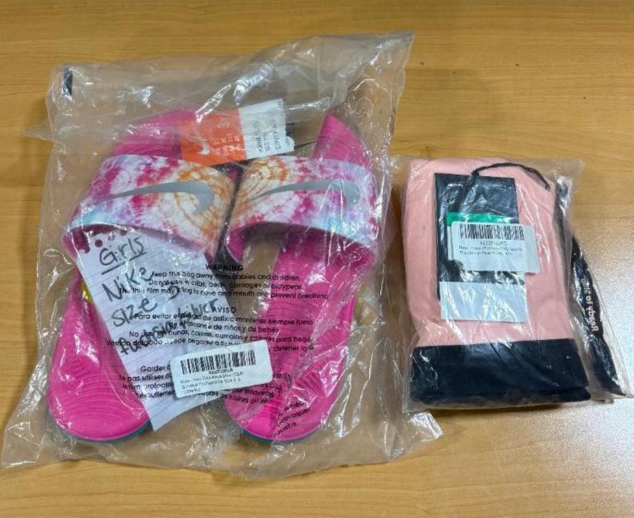 Nike Women's Size 3Y Flip Flops Slides, and Nike Indy Sports Sports Bra Size XS