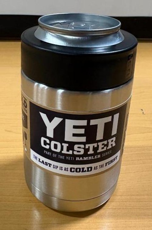 New Yeti Stainless Steel Rambler Colster, Fits 12oz Cans, Comes w/ Hidden Storage Can