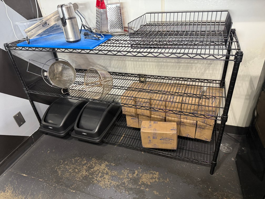 Black Epoxy Wrapped Chrome Restaurant Shelving Unit, 60in x 35in H x 18in