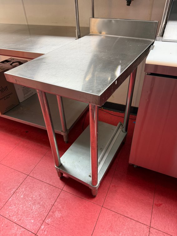 Narrow Gap Filler Stainless Steel Prep Table w/ Lower Shelf & Back Splash, 30in x 18in x 35in H