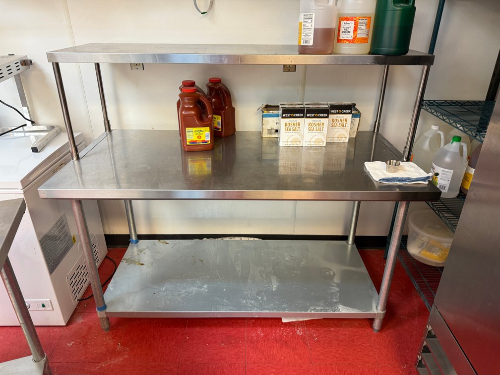 Stainless Steel Prep Table w/ Lower Shelf, Upper Shelf, 60in x 30in x 33in, 52in to Top Shelf
