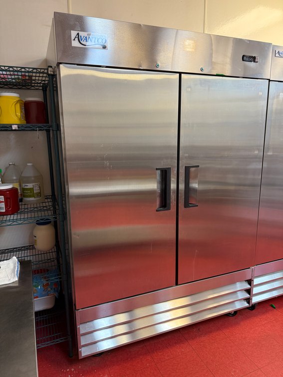 Avantco Model 178A49RHC - 2-Section, 2-Door Stainless Steel Commercial Refrigerator on Mobile Base