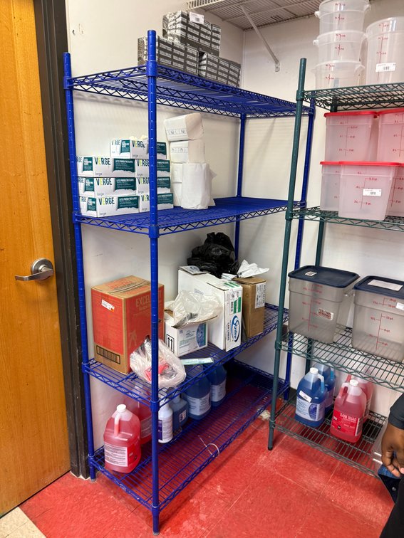 Blue Epoxy Over Chrome NSF Restaurant Shelving Rack, 73in x 48in x 18in (Contents Not Included)