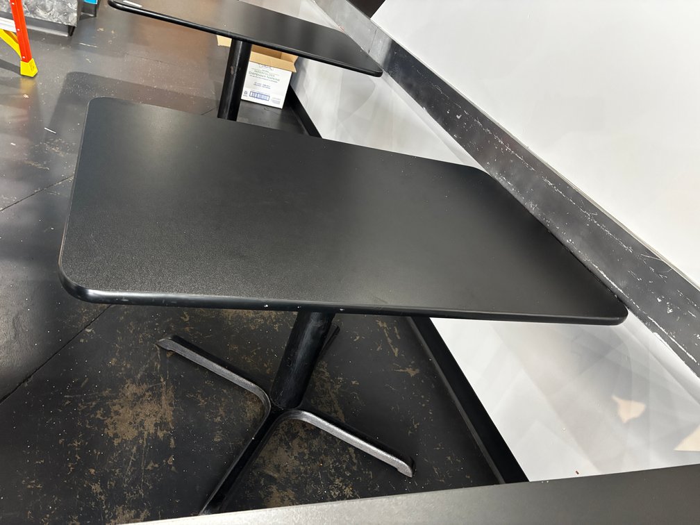 Restaurant Table, Black Laminate Top, Single Pedestal Base, 48in x 30in x 29-1/2in H