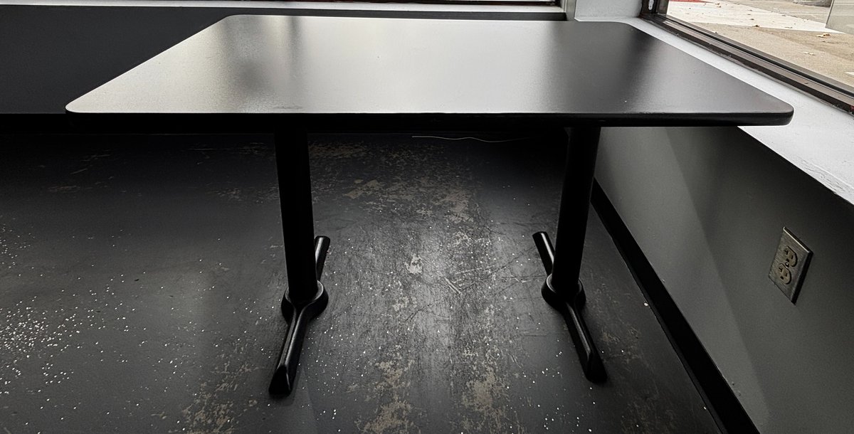 Restaurant Table, Black Laminate Top, Single Pedestal Base, 48in x 30in x 29-1/2in H