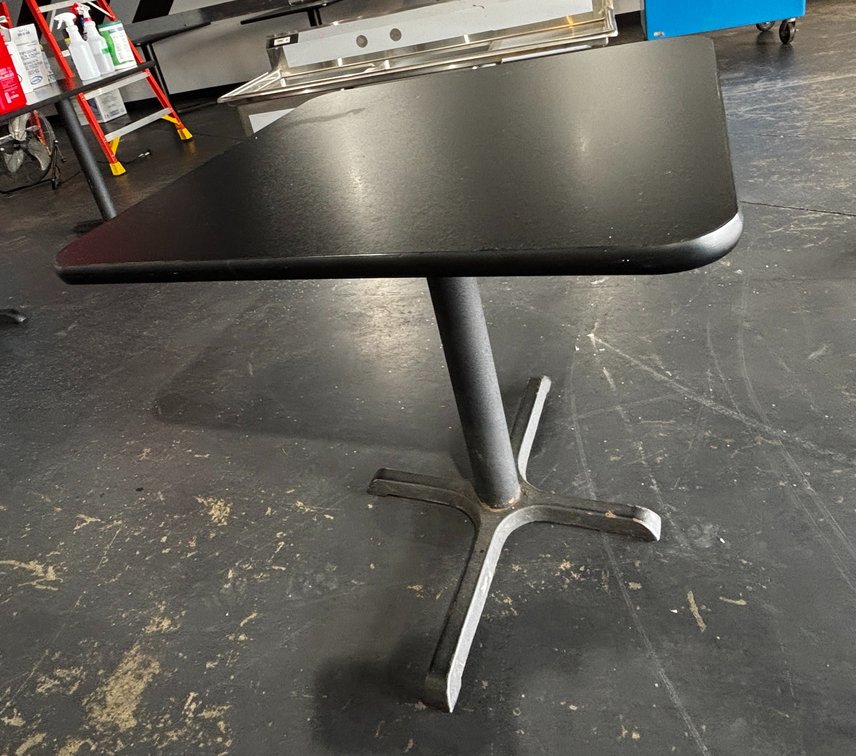 Restaurant Table, Black Laminate Top, Single Pedestal Base, 30in x 30in x 29-1/2in H