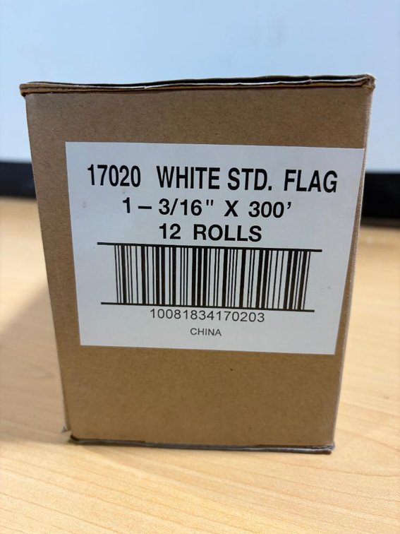 Case of 12 Rolls, 300ft/Roll - White Standard Load Marking Flag