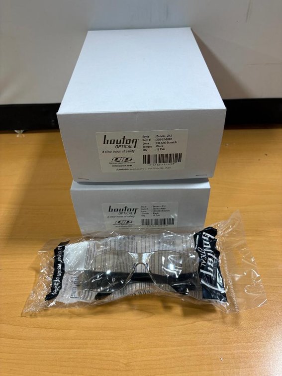 2, New Cases, 12/Case, 24 Total; PIP Bouton Optical Safety Glasses, Anti-Scratch, Temple Black