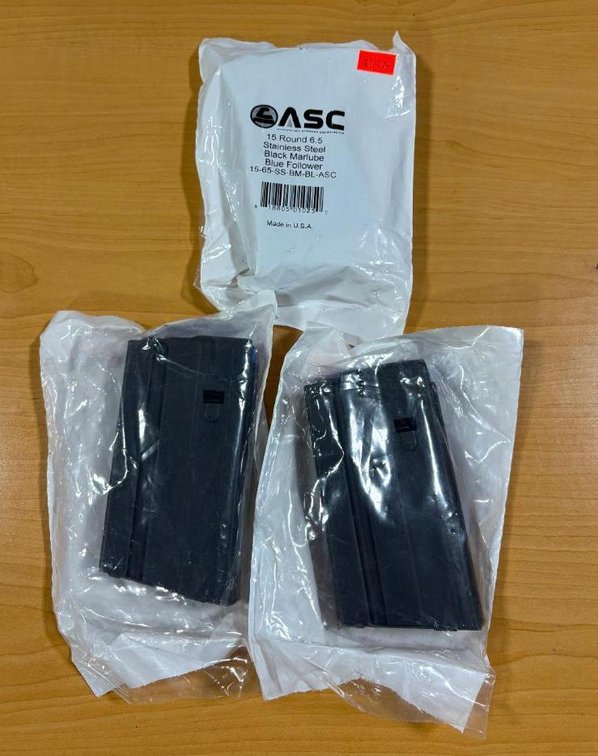 Lot of 3, New, ASC 15 Round 6.5 Stainless Steel Black Marlube Blue Follower Magazines, 15-65-SS-BM-BL-ASC